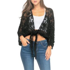 ✨NWT Raj Hailey Black Floral Crochet Wrap Kimono